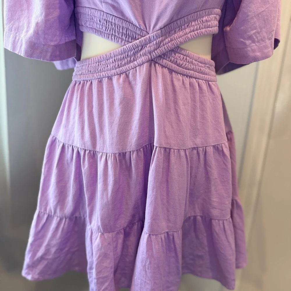 Free People Lilac Cross of Sunlight Puff Sleeve Cutout Mini Dress | Size Small